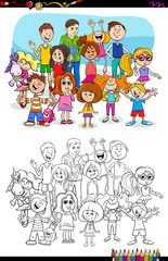 children and teen characters group color book