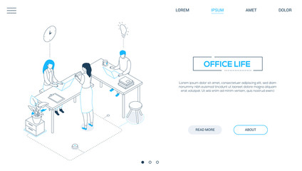 Office life - line design style isometric web banner