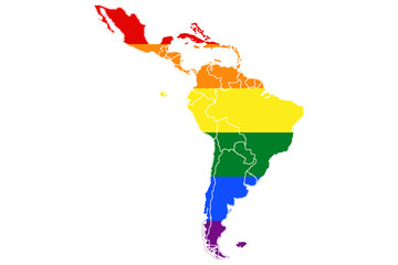 Mapa de Latinoamerica con la bandera del Orgullo LGTB, © Gabrieuskal