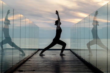 Fototapeta na wymiar practise yoga at the hotel in early morning.