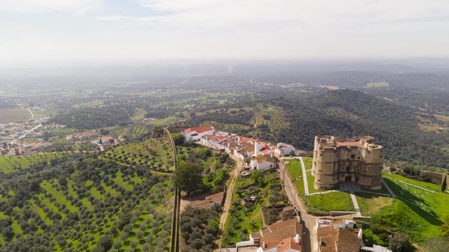 Drone Hyperlapse moving timelapse of Evoramonte village in Portugal
