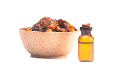 Sweet Myrrh Opoponax Essential Oil on a White Background