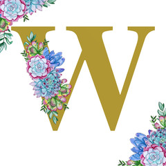 Floral watercolor alphabet art.