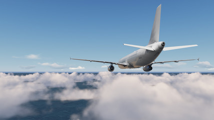 Aircraft Over Cloud Blue Sky 3d Rendering Illustration  - obrazy, fototapety, plakaty