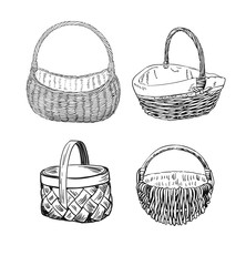 Obraz premium set empty baskets vector engrave isolated design