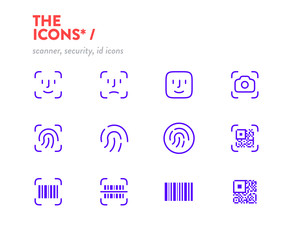 Scanners icon set, vector. Pixel Perfect glyphs. Editable Stroke. Security, id scanners icons, symbols