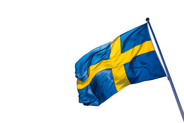 Swedish flag isolated on a white background. Swedish flag fluttering on wind. Sveriges nationaldag. National Day of Sweden. Swedish Flag Day.