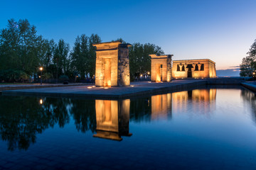 Colorful sunset ate the Debod Temple, Madrid, Spain