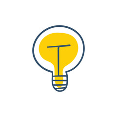 Light bulb doodle, hand drawn idea icon.
