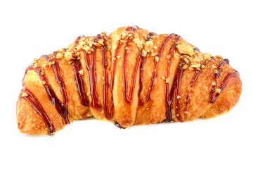 Sweet chocolate croissant pastry isolated over the white background