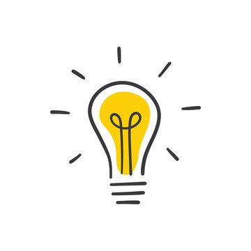 Light bulb doodle, hand drawn idea icon.