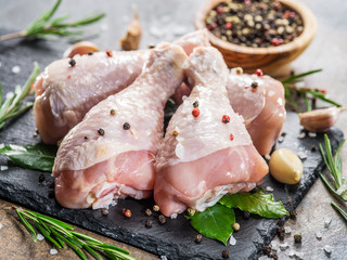 Chicken legs with spices and salt  ready for cooking.