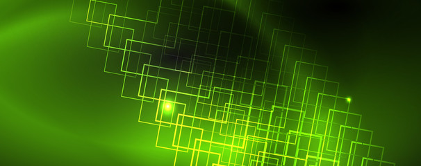 Obraz premium Shiny neon techno template. Neon lines background, 80s style laser rays