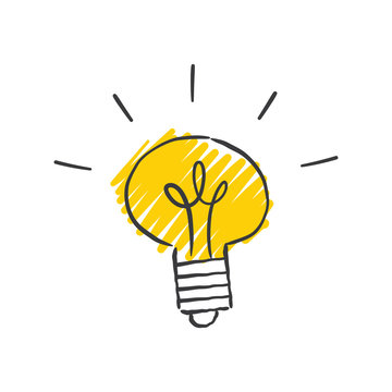 Light bulb doodle, hand drawn idea icon.