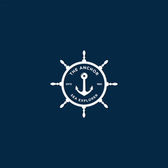 marine retro emblems logo with anchor, anchor logo - vector