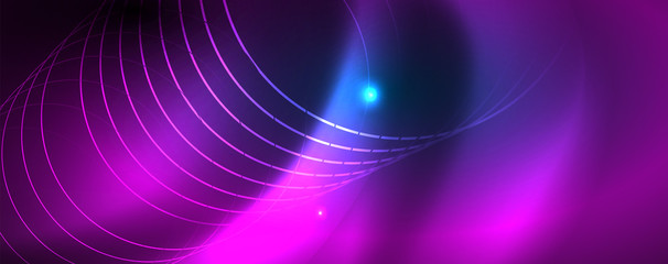 Neon glowing techno lines, hi-tech futuristic abstract background template, vector