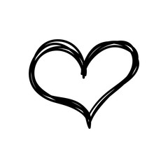 Hand drawn heart icon, love symbol. Sketched doodle illustration.