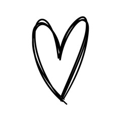 Hand drawn heart icon, love symbol. Sketched doodle illustration.