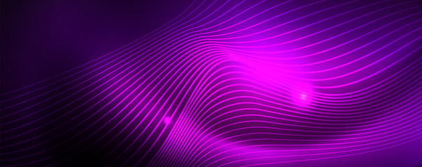 Neon vector wave lines abstract background, magic futuristic techno design