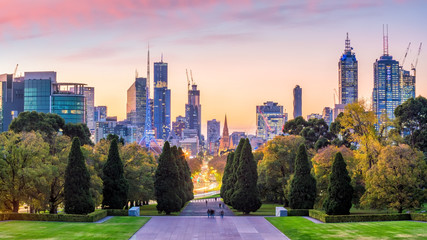Obraz premium Melbourne city skyline at twilight in Australia