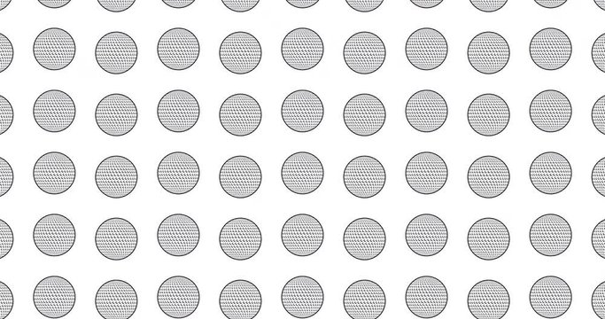Illustrated golf balls background clip motion golf ball icon backdrop video in a seamless repeating loop. Black & white golfing & sports themed pattern background high definition motion video