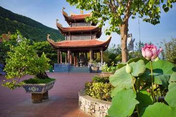 Phu Quoc island, Vietnam - March 31, 2019: Hu Quoc Pagoda, Beautiful buddhist temple in Phu Quoc...