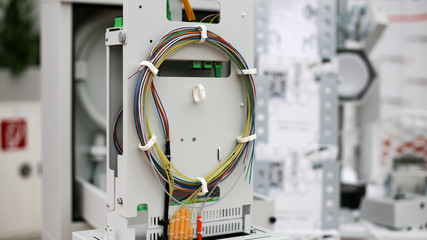 Fiber to the home equipment. FTTH internet fiber optics cables and cabinet, splitter