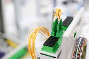 Fiber to the home equipment. FTTH internet fiber optics cables and cabinet, splitter