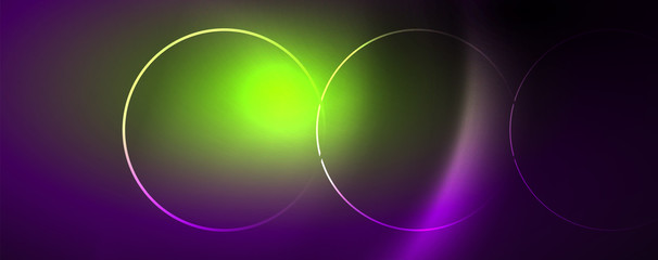 Shiny neon lights, dark abstract background with blurred magic neon light curved lines