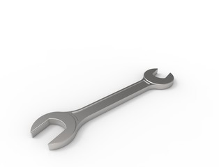 3D rendering of a metal wrench isolated in white background