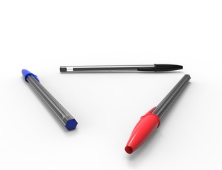 3D rendering of ballpoint pens isolated on white background.