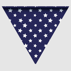 Happy holyday day triangular flag for planar festivals with red, blue and white color stars, stripes, checkered, chevrons. fective background.