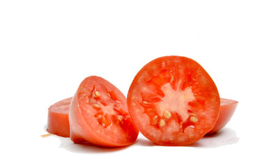 Fresh tomatoes slices on white background image