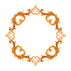 Baroque style elements. Watercolor hand drawn vintage engraving floral scroll filigree design frame.