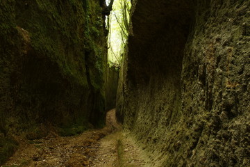 Empty trekking etruscan roads in Pitigliano, Grosseto, Toscana, Italia