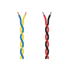 Twisted electrical cables in flat style. Set with varieties of electric wire.