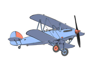 Hand drawn sketch of biplane aircraft in color. Isolated on white background. Drawing for posters, decoration and print. Vector illustration © Andiz.od