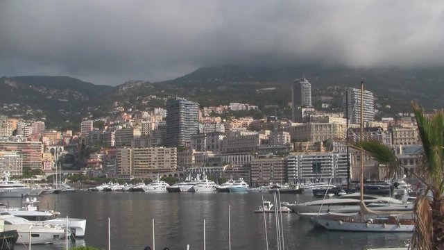 Cityscape of th Port of Monaco, Monte Carlo, with Yachts, High Rise Buildings on the French Riviera