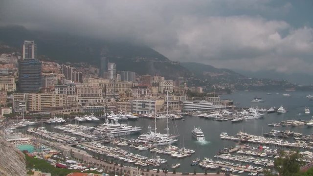 Cityscape of th Port of Monaco, Monte Carlo, with Yachts, High Rise Buildings on the French Riviera