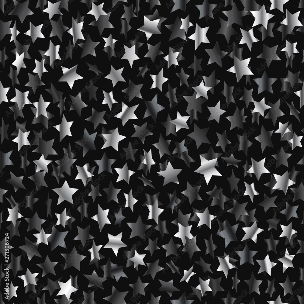 Poster silver stars on dark. abstract seamless backgrond. vector template with shining stars