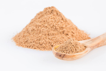 Cinnamomum verum - Cinnamon powder brown. Finely ground. White background