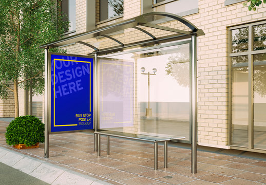 Vertical Poster on Bus Stop Mockup