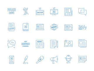 News symbols. Business newspaper online magazine various information source announce vector icon. Online information source icons set illustration