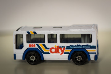 Toy bus on white background