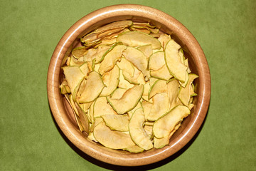Homemade apple chips natural healthy snack background