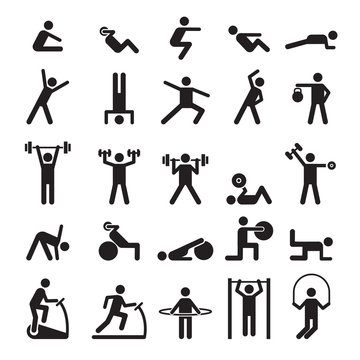 Fitness pictogram. Characters doing exercises sport figures vector icons and symbols. Fitness exercise, sport workout training illustration