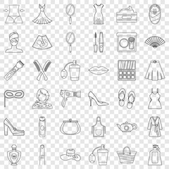 Make up icons set. Outline style of 36 make up vector icons for web for any design