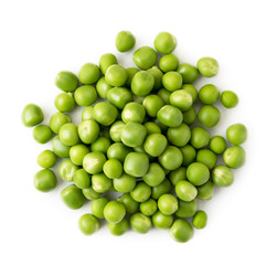 Pile of green peas on a white background. Isolated.