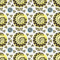 Abstract sun seamless pattern. Vector sunny background for kids wallpaper, print