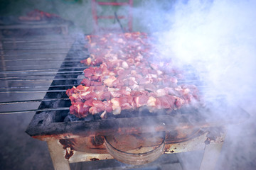 Close up middle eastern food of sis kebab grill